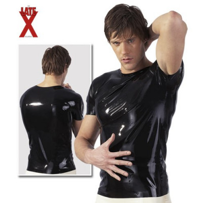 MAGLIA A MANICHE CORTE IN LATEX NERO